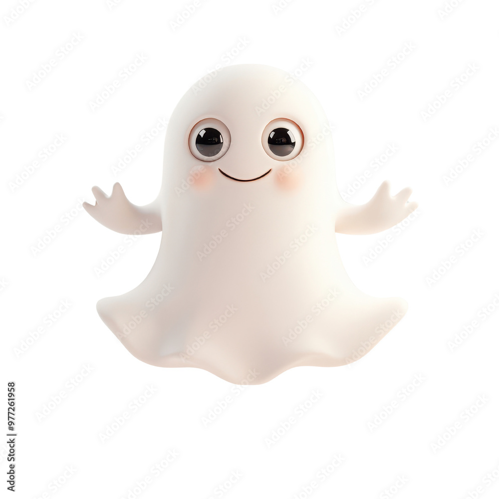 A cute cartoon ghost with a friendly smile, perfect for Halloween themes, children's events, and festive decorations, transparent background.