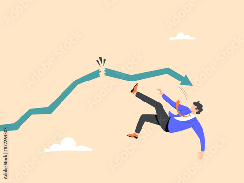 Investment mistakes cause businessmen to lose their income and fall off the rising but falling chart