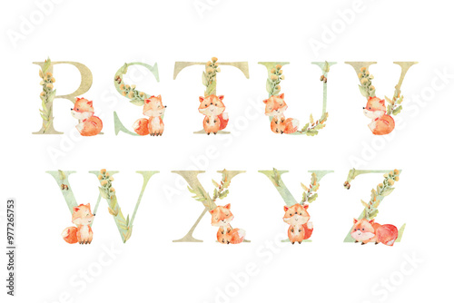 Watercolor animals letters.
