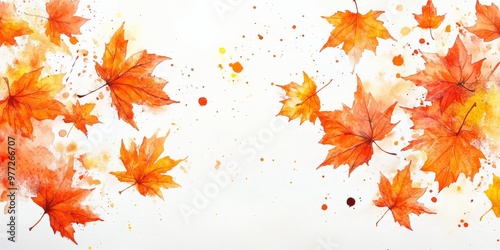 Watercolor Maple Leaves in Autumn Breeze on White Background