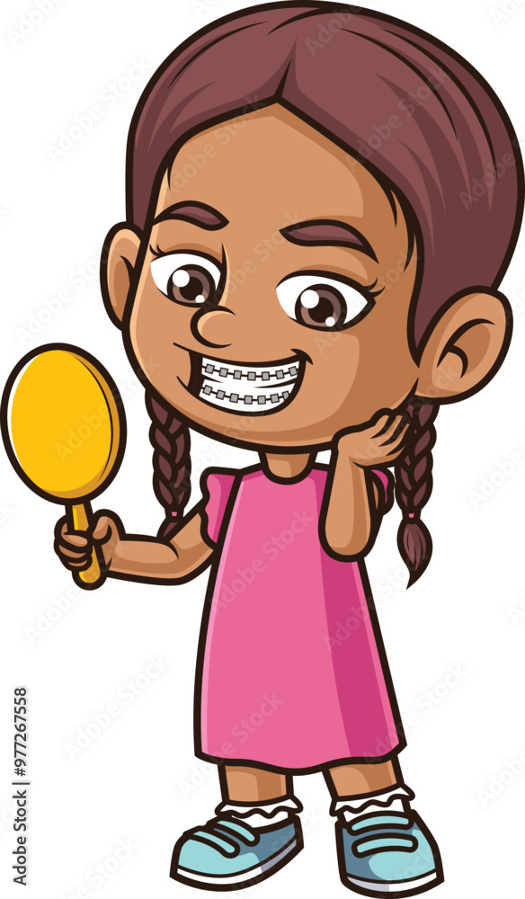 Cartoon hispanic girl wearing braces vector illustration Cartoon hispanic girl wearing braces vector illustration