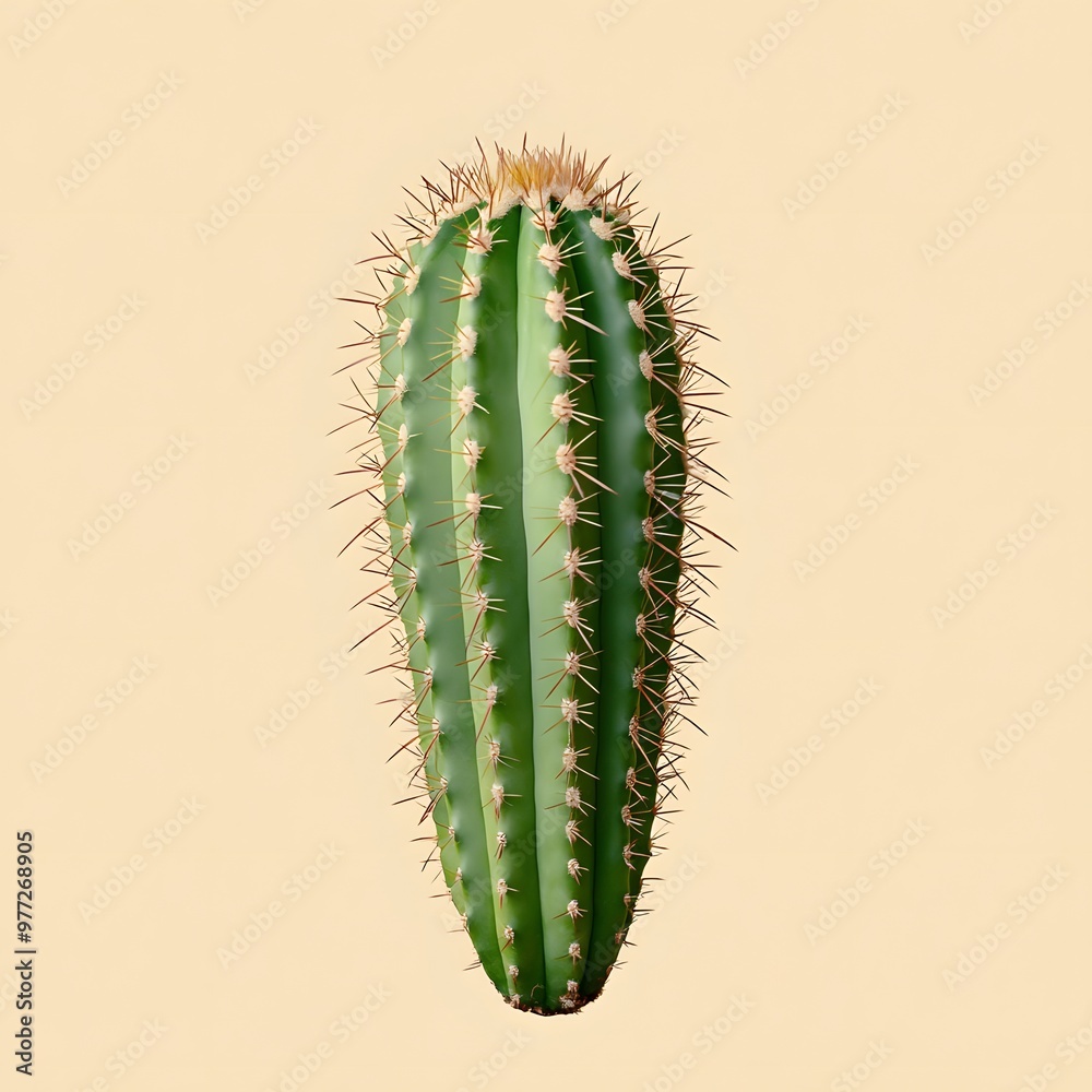 8. A single vivid green cactus isolated on a clean beige background 8. A single vivid green cactus isolated on a clean beige background