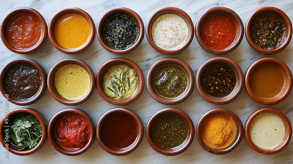 Variety of Dips and Spreads in Rustic Bowls Variety of Dips and Spreads in Rustic Bowls