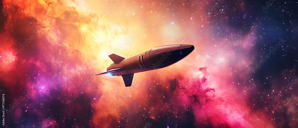 Sleek spacecraft soaring through a vibrant cosmic nebula with swirling colors, captured in high resolution. This striking image highlights the beauty of interstellar travel and futuristic design Sleek spacecraft soaring through a vibrant cosmic nebula with swirling colors, captured in high resolution. This striking image highlights the beauty of interstellar travel and futuristic design
