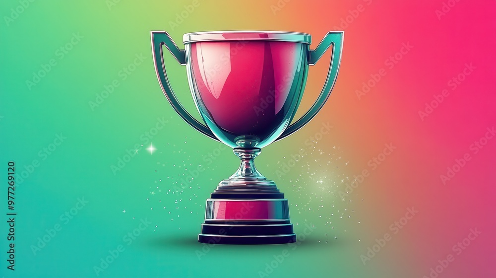 A shining trophy icon with a metallic finish on a gradient green background A shining trophy icon with a metallic finish on a gradient green background