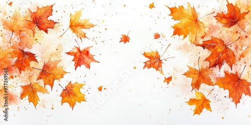 Watercolor Maple Leaves in Autumn Breeze on White Background
