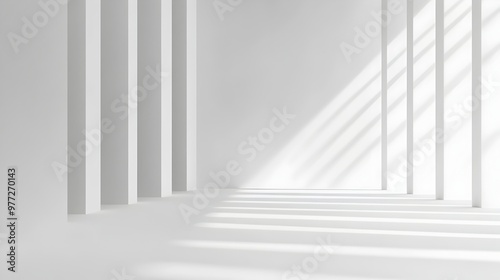 Minimalist Architectural Abstract with Clean White Geometric Patterns and Shadows