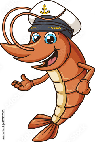 Cartoon captain shrimp character vector illustration