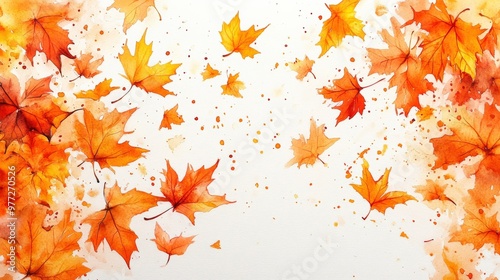 Watercolor Maple Leaves in Autumn Breeze on White Background