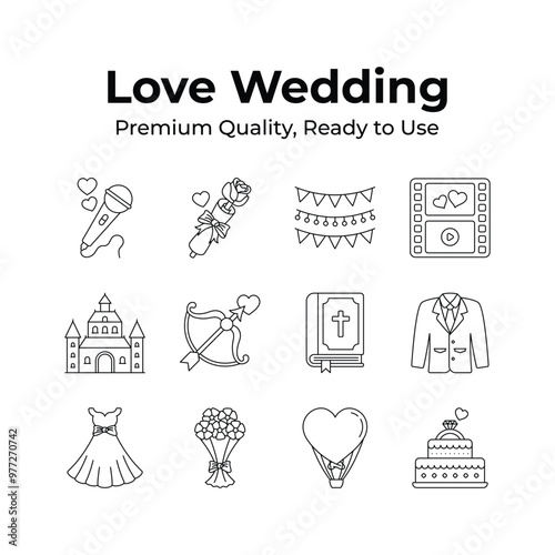 Get your hold on this amazing love and wedding icons set