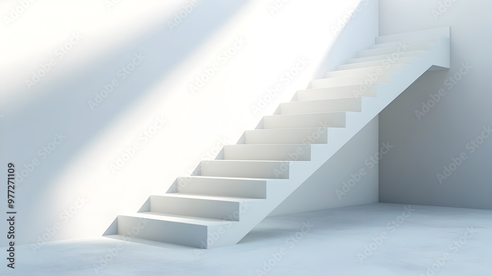 Minimalist White Stairway with Soft Lighting in Bright Interior Minimalist White Stairway with Soft Lighting in Bright Interior