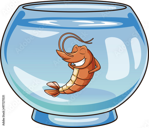 Cartoon shrimp in water tank vector illustration