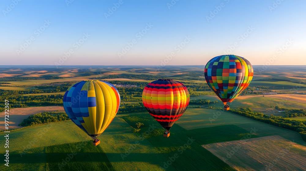 Fototapeta premium Hot Air Balloon Floating in the Sky | Scenic Adventure and Aerial View Experience