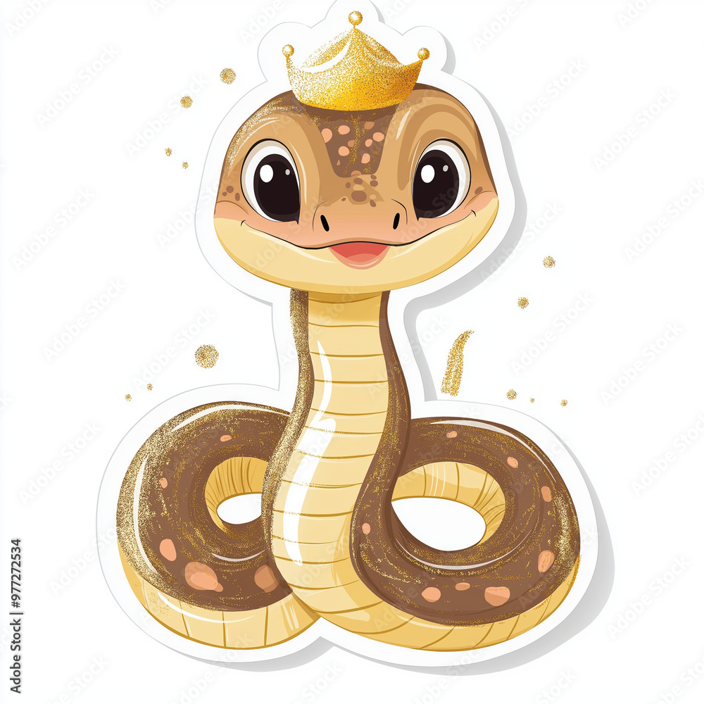 Fototapeta premium Brown snake, watercolor baby in cartoon style, isolated ii. Cute illustration, chinese new year symbol 2025. Safari clip art, reptile design for kids, zoo art, white background, copy space