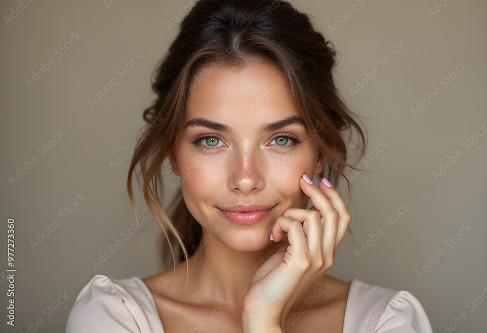 A girl on a neutral is doing make-up A girl on a neutral is doing make-up