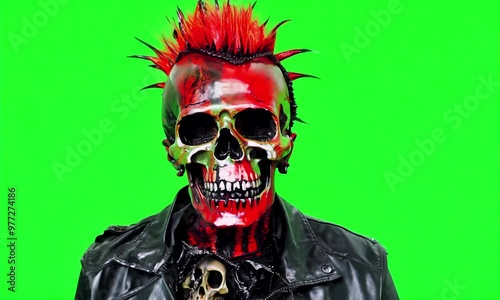 Punk Skull on green screen background. photo