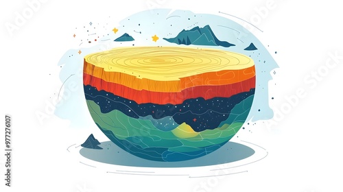 Vibrant Diagram of Earth's Geological Layers and Tectonic Plates for Educational Purposes photo