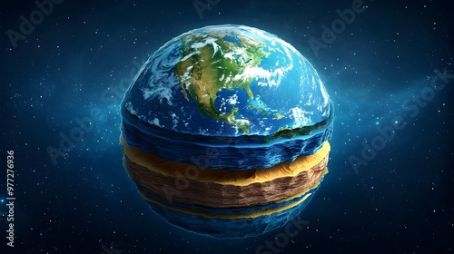 Fototapeta Naklejka Na Ścianę i Meble -  Detailed 3D Cutaway of Earth's Internal Layers and Structure