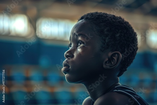 A young boy with a sad expression