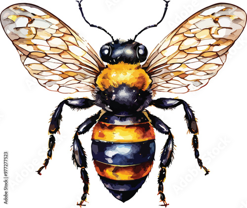 Bee Wasp Vector Watercolor Illustration, Isolated Flying Honey Insect