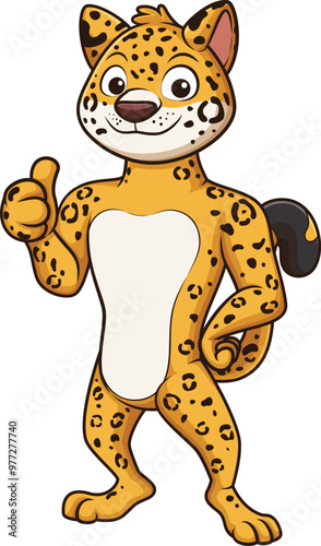 Cartoon jaguar character thumbs up vector illustration