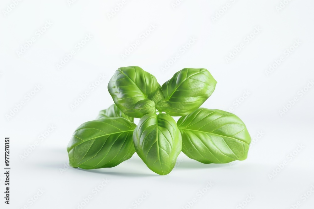 Fototapeta premium A group of fresh green leaves sitting on a clean white surface