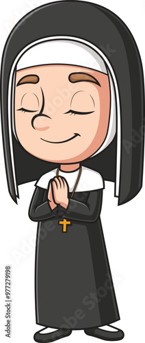 Cartoon christian nun praying vector illustration