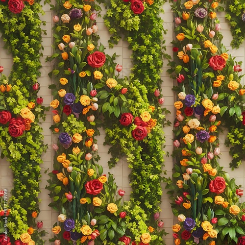 3d background, flowers on the wall, seamless