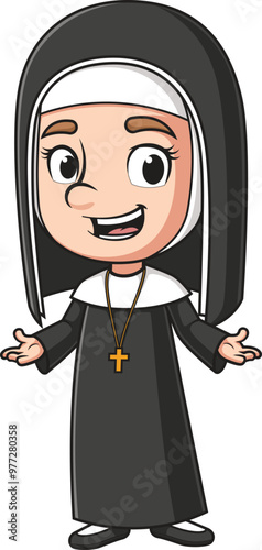 Cartoon cheerful christian nun vector illustration