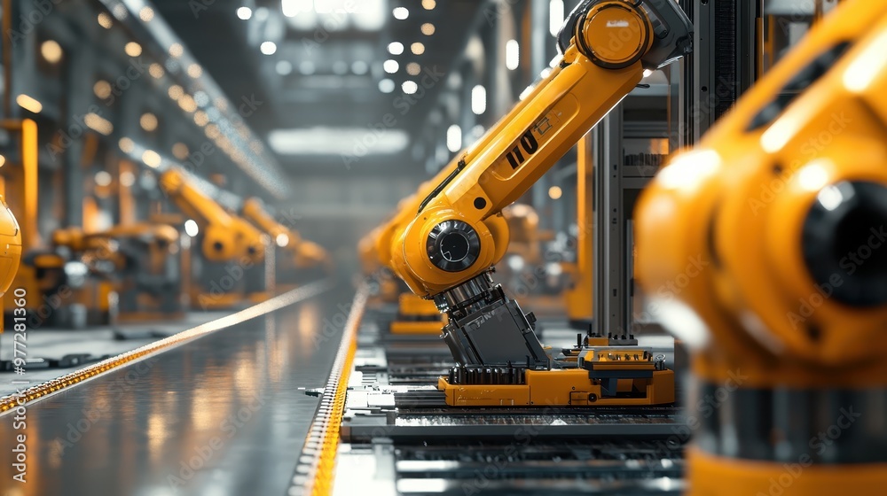 A close-up view of industrial robotic arms operating in a modern manufacturing facility, showcasing advanced technology and automation. A close-up view of industrial robotic arms operating in a modern manufacturing facility, showcasing advanced technology and automation.