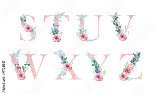 Watercolor floral alphabet.