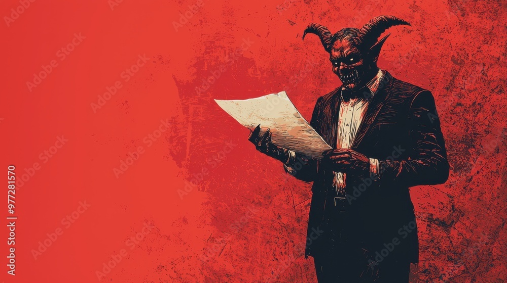 Fototapeta premium Sinister Executive Unveils Spooky Strategy: Halloween-Inspired Dark Leadership Illustration