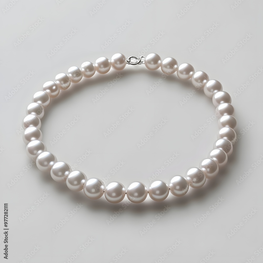 69. A single, elegant pearl necklace isolated on a light gray background 69. A single, elegant pearl necklace isolated on a light gray background