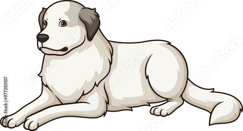 Cartoon great pyrenees dog lying down vector illustration