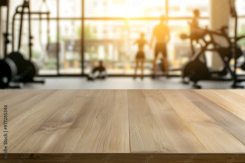 Blurred Background of an Empty Wooden Table in Gym | Workout Space with Minimalist Design