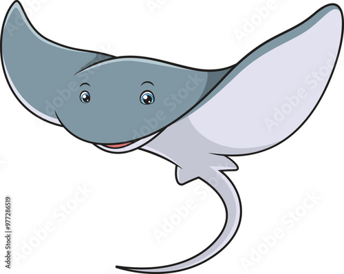 Cartoon cute stingray smiling vector illustration