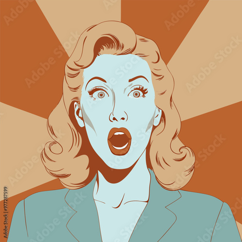 Face of an admiring or surprised woman. Retro pop art comic style. Vector illustration.