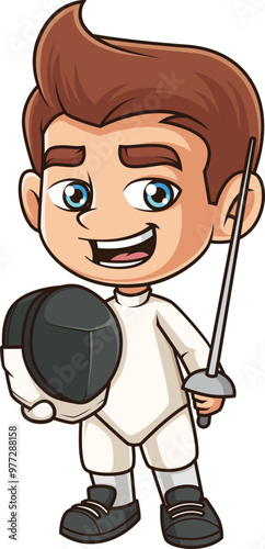 Cartoon little boy fencing vector illustration