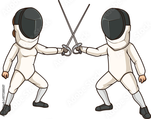Cartoon two athletes fencing vector illustration