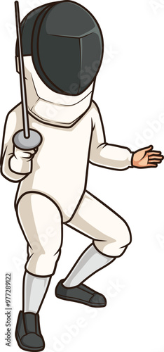 Cartoon fencer holding fencing blade vector illustration