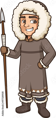 Cartoon inuit man with spear vector illustration