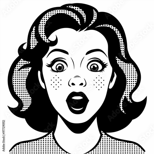 Face of an admiring or surprised woman. Retro pop art comic style. Vector illustration.