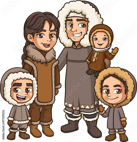 Cartoon native inuit family vector illustration