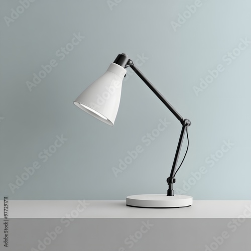 47. A minimalist white desk lamp isolated on a simple gray background