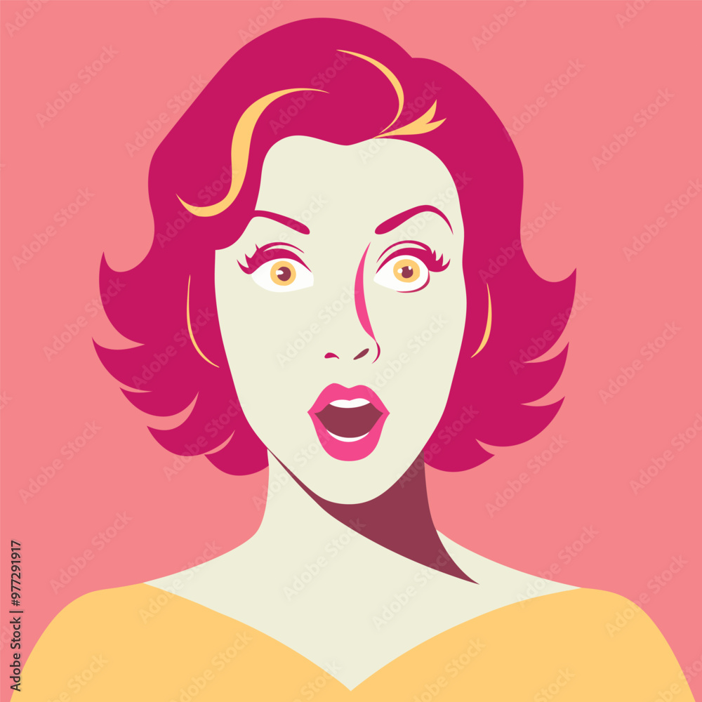 Face of an admiring or surprised woman. Retro pop art comic style. Vector illustration. Face of an admiring or surprised woman. Retro pop art comic style. Vector illustration.