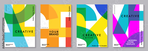 Colorful abstract covers set with geometric background for cover design, brochure, catalog, menu design, flyer, cards, social media, poster. Modern vector illustration.