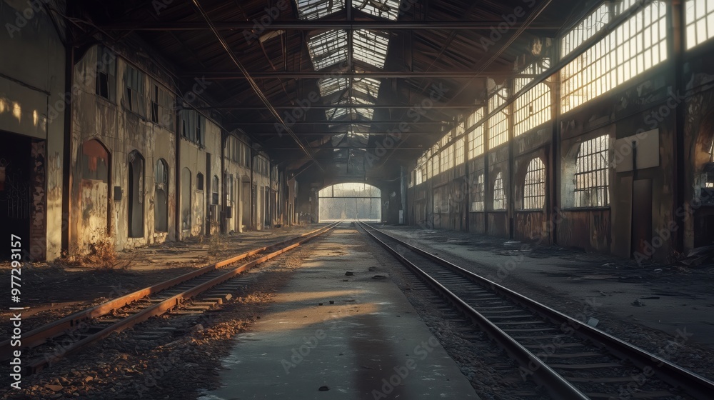A train station with a lot of empty tracks and a lot of graffiti on the walls. Scene is bleak and desolate A train station with a lot of empty tracks and a lot of graffiti on the walls. Scene is bleak and desolate
