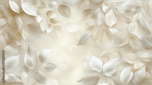 A white background with a lot of leaves on it. The leaves are very light and delicate, giving the impression of a peaceful and serene scene