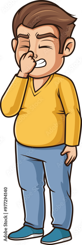 Cartoon chubby guy closing his nose vector illustration Cartoon chubby guy closing his nose vector illustration