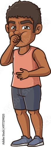 Cartoon nauseated african-american man vector illustration